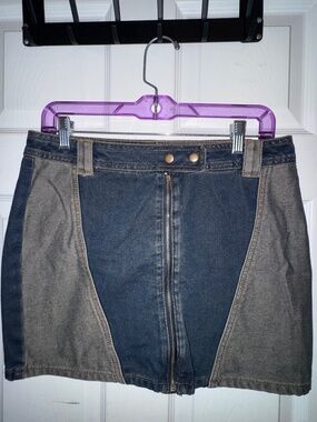 Forever 21 Zipper Front Color Block Denim Mini Skirt